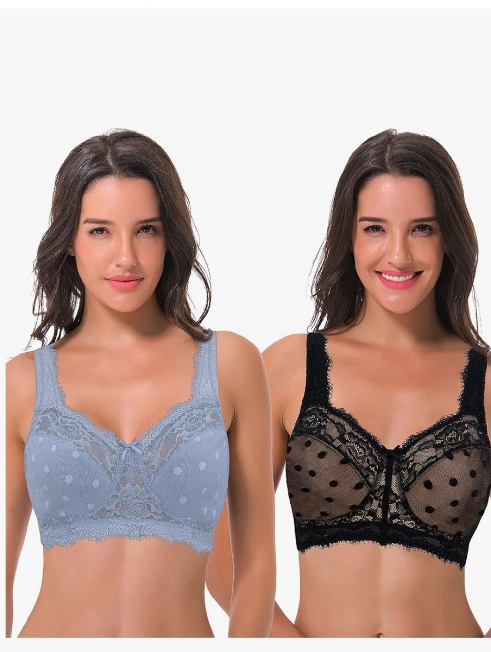 Curve Muse Plus Size Unlined Minimizer Wirefree Bra with Embroidery Lace